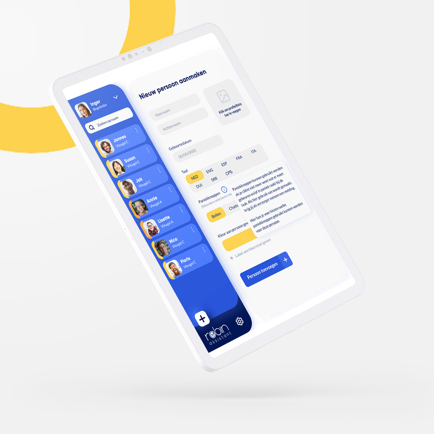 The Ipad dashboard for Robin Assistant